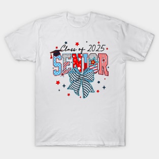 Retro Senior 2025 Class of 2025 Coquette Senior Checkered T-Shirt